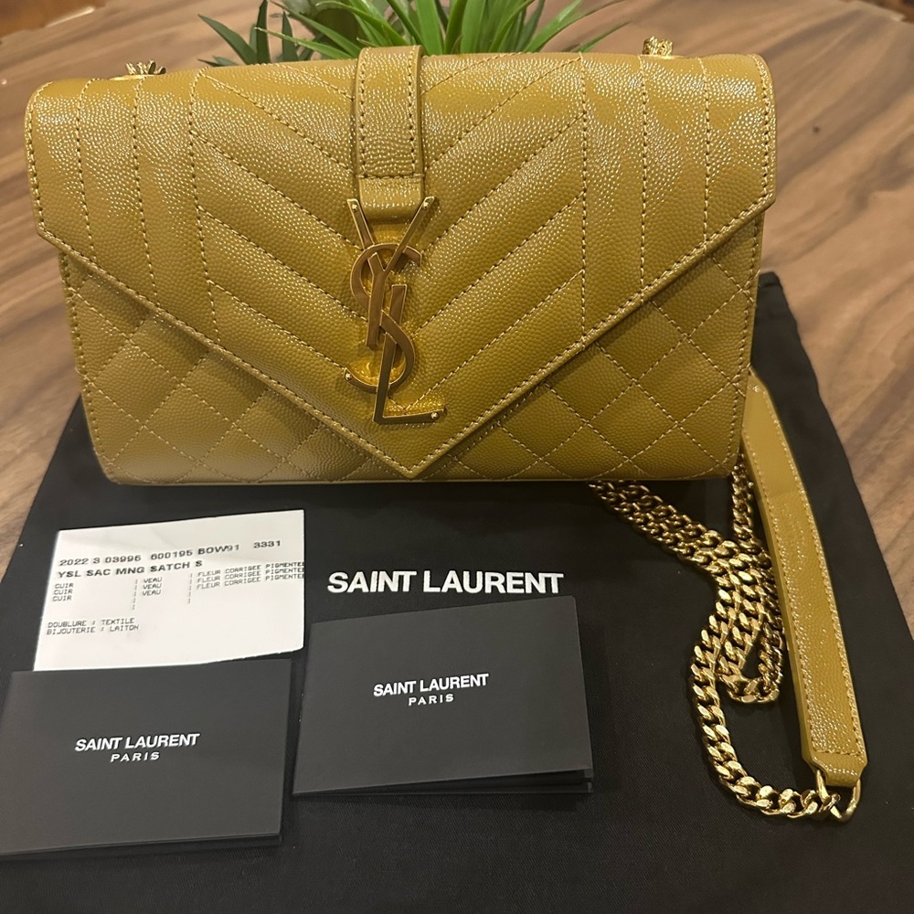 Authentic Yves Saint Laurent Tan Crossbody Bag with Quilted Design small